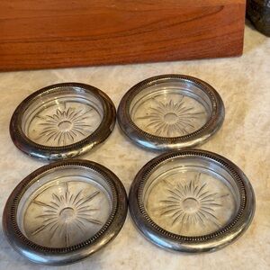 Set of 4 vintage silver plated glass coasters